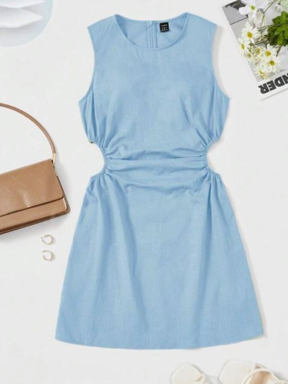 Cotton Waist Cutout Ruched Dress | S - Picture 6 of 6